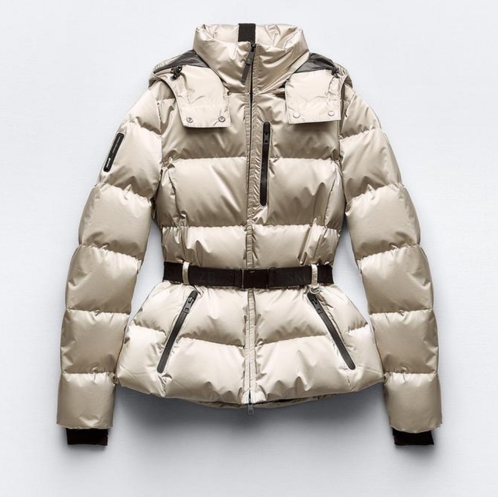 Zara Metallic Silver Ski Puffer Jacket